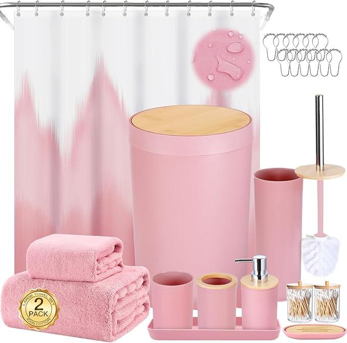 iMucci Bathroom Accessories Bathroom Sets with Shower Curtain, Bath Towel Set, Trash Can, Toilet Brush, Soap Dispenser, Bathroom Accessories Set Complete - ModernBath