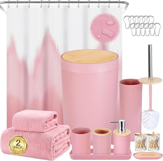 iMucci Bathroom Accessories Bathroom Sets with Shower Curtain, Bath Towel Set, Trash Can, Toilet Brush, Soap Dispenser, Bathroom Accessories Set Complete - ModernBath