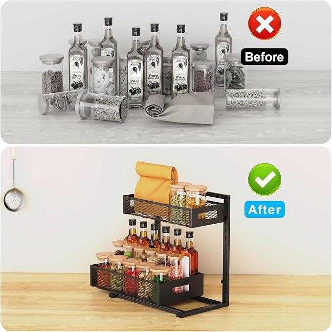 Under Sink Organizer Pull Out Cabinet Organizer Adjustable Height 2 Tier with Sliding Drawers Kitchen Bathroom Organizer and Storage(1pc) - ModernBath