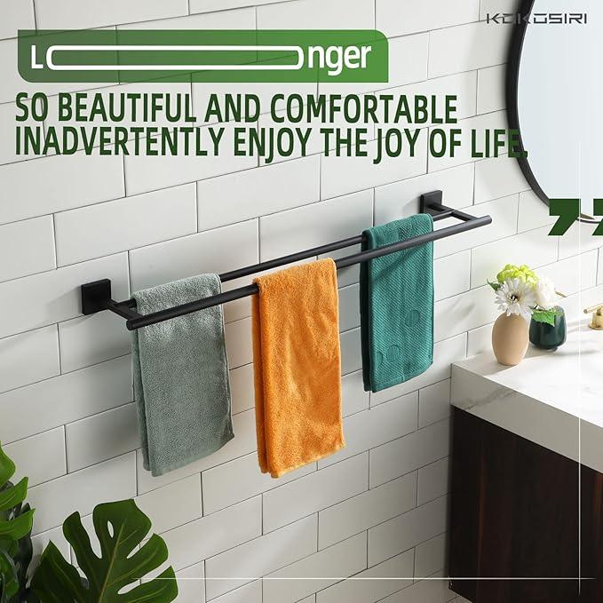 KOKOSIRI 32'' Towel Rails Bathroom Double Towel Bars Matte Black 32 Inch Bath Towel Holder for Washroom Wall Stainless Steel B5005BK-L32 - ModernBath