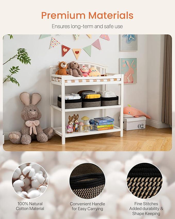 Small Woven Basket, 13.5 x 9.5 x 5 Inches, Storage Basket for Organizing, Cute Small Rope Shelf Closet Cube Storage Bins Baskets for Shelves, Dog Toy Gift Baskets Empty, 3 Pack Black & Brown - ModernBath