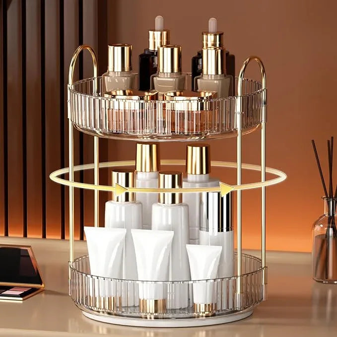 YCIA&DONE 360 Rotating Makeup Organizer and Storage for Vanity Bathroom Countertop, High Capacity Cosmetic Skincare Perfume Organizers for Dresser Lazy Susan (Clear White,2 Tiers) - ModernBath