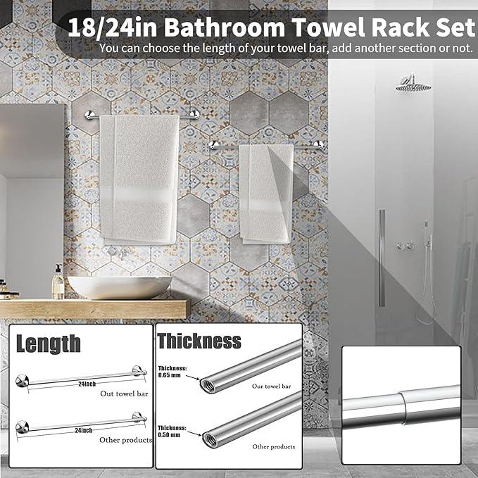 8-Pieces 24" Bathroom Hardware Set, Bathroom Accessory Set, Includes 24" Adjustable Bath Towel Bar, Towel Rings Wall Mounted, Toilet Paper Holder, Robe Towel Hooks (Polished Chrome) - ModernBath