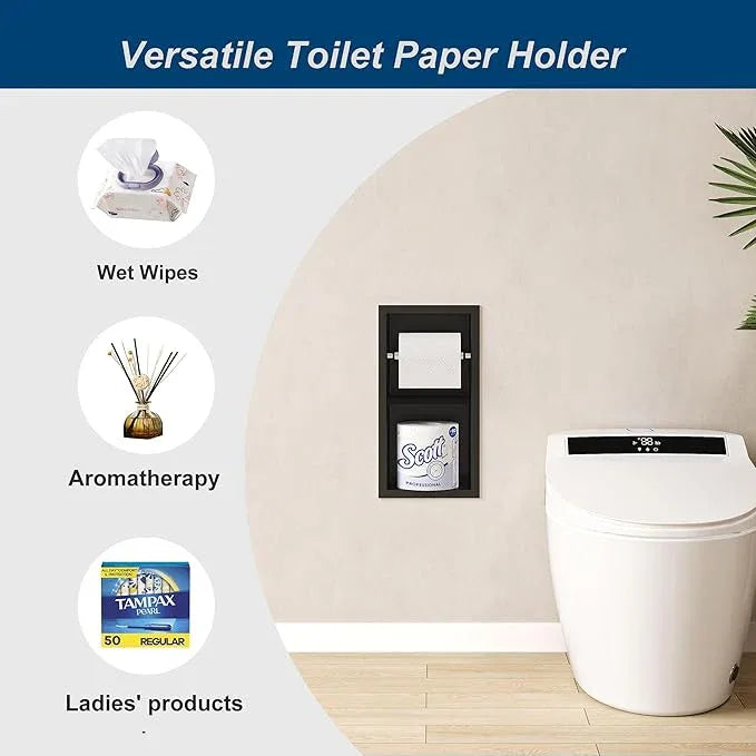 Neodrain Black Toilet Paper Holder, Contemporary Hotel Style Pivoting in Wall Tissue Holder, Stainless Steel Recessed Tissue Paper Roll Holder, Dual roll(Matte Black) - ModernBath