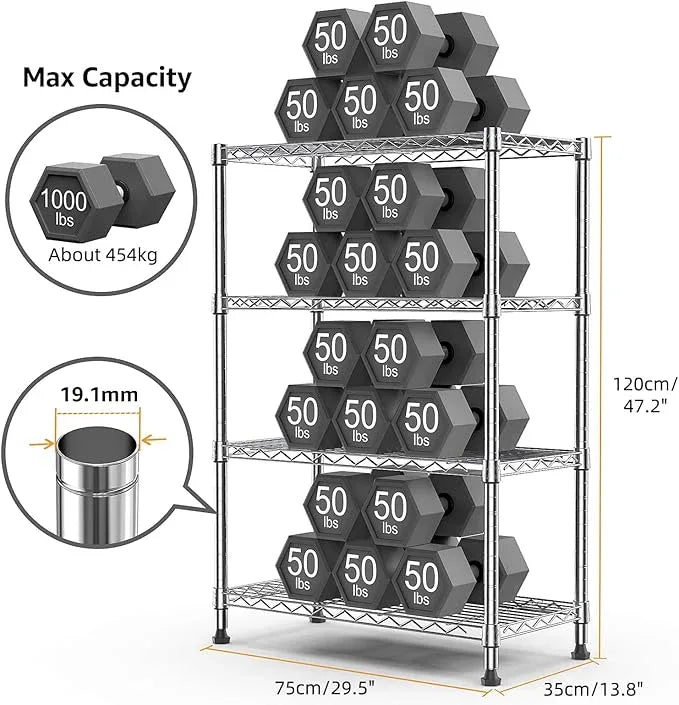 1000 lbs Storage Shelving Steel Heavy Duty 4-Tier Utility Shelving Unit Steel Organizer Wire Rack for Home,Kitchen,Office,Chrome (13.7" D x 29.5" W x 47.2" H) - ModernBath
