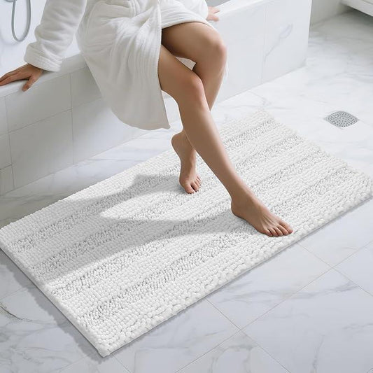 Yimobra Bathroom Runner Rugs 55"x24", Non Slip and Absorbent Bath Mat, Super Soft Water Absorbent Hallway Carpet, Machine Washable Rug for Vanity Tub Shower, White - ModernBath