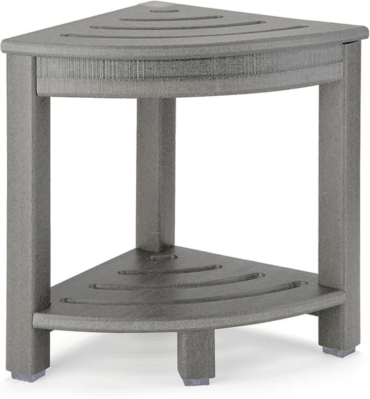 Apolimi HDPE Corner Shower Stool,Shower Bench Seat with Storage Shelf for Shaving Legs Plastic Spa Bath Step Foot Rest for Bathroom Small Place (Grey)