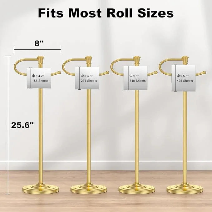 Toilet Paper Holder Free Standing, 25” H Stainless Steel Brass Gold Toilet Paper Stand, Weighted Base Floor Tissue Roll Holder for Bathroom,Toilet Roll Stand - ModernBath