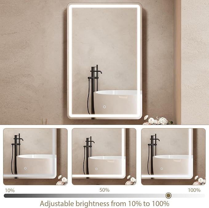 24x36 Inch LED Lighted Medicine Cabinet with Mirror for Bathroom, Wall Mounted or Recessed Mirror Cabinet with 3X Magnifying Mirror, Adjustable Storage Shelves, Modern Design - ModernBath
