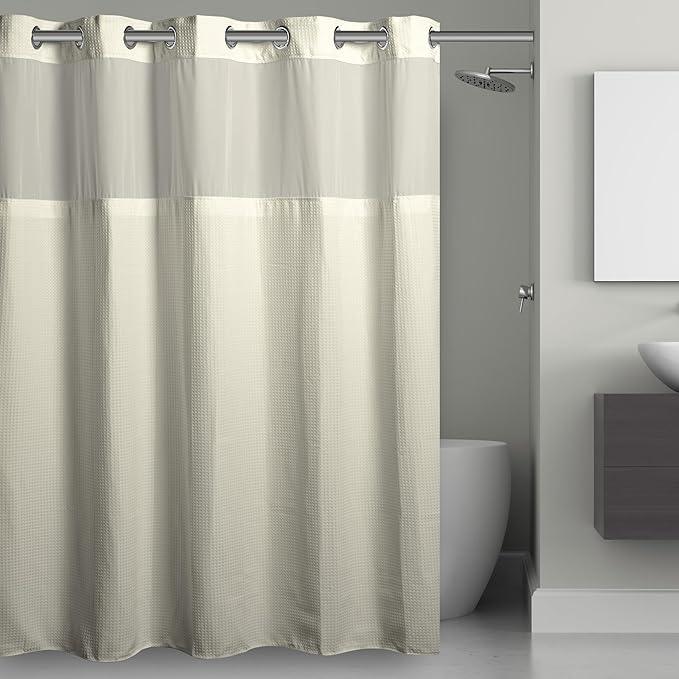 It's A Snap! Waffle Shower Curtain, 3-in-1 with Sheer Top Window, Flex-On Rings & Liner, 71' x 74', Cream - ModernBath