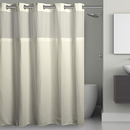 It's A Snap! Waffle Shower Curtain, 3-in-1 with Sheer Top Window, Flex-On Rings & Liner, 71' x 74', Cream - ModernBath
