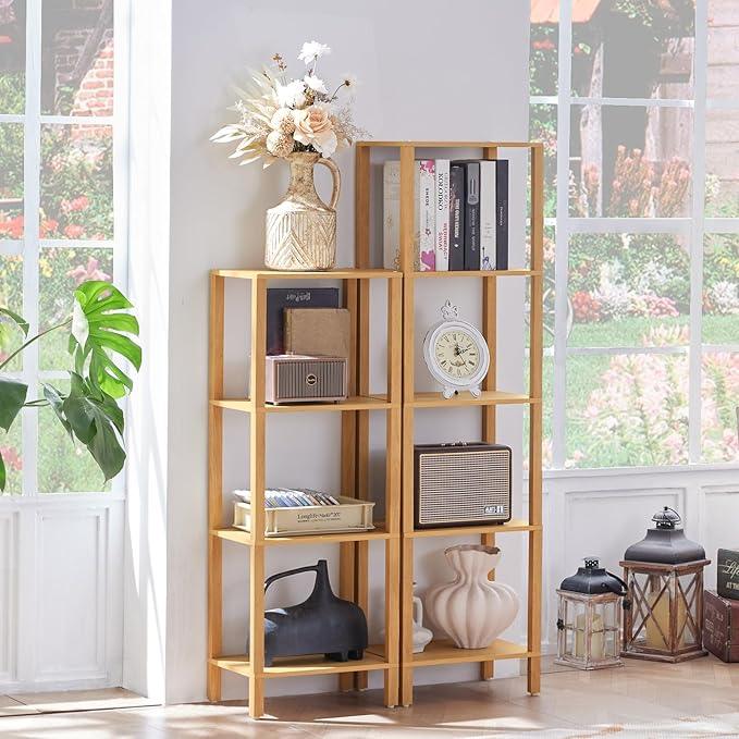 4 Tier Tall Bookshelf with Storage - Small Bookcase for Small Spaces, Shelf for Living Room, Office, Bedroom, Kitchen - Industrial Modern Natural Book Shelf - ModernBath