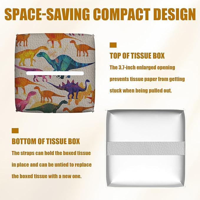 Cute Dinosaur Tissue Box Cover 2PCS, Leather Tissue Box Holder Square Facial Paper Case Tissue Box Cube Organizer for Bathroom Bedroom Desk Office - ModernBath
