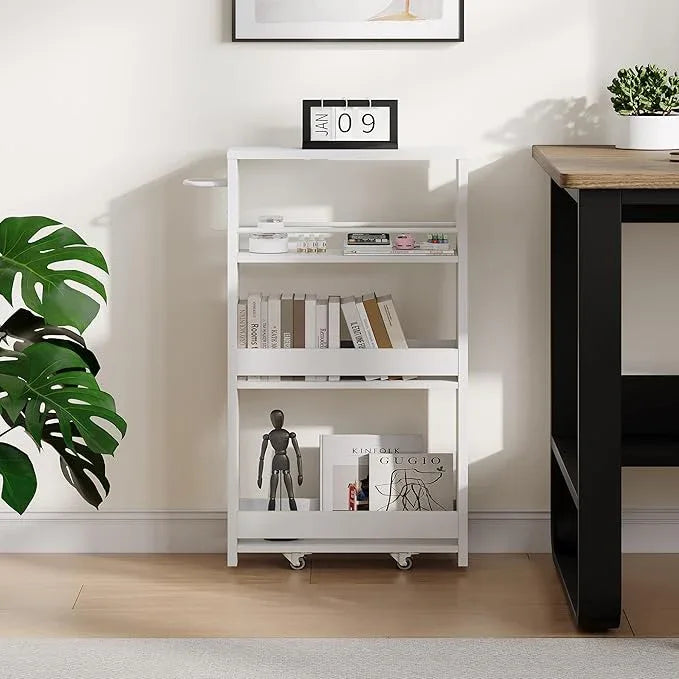 ChooChoo 4-Tier Slim Storage Cart with Handle, 5.51" W Rolling Utility Cart on Universal Wheels, Kitchen Cart Mobile Shelving Organization for Laundry Room, Bathroom & Narrow Places, White - ModernBath