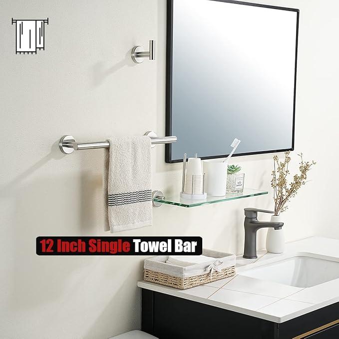 JQK Bathroom Towel Bar, 15 Inch 304 Stainless Steel Thicken 0.8mm Towel Rack, Towel Holder Brushed Finished Wall Mount, Useable Length 12 Inch, TB110L12-BN - ModernBath