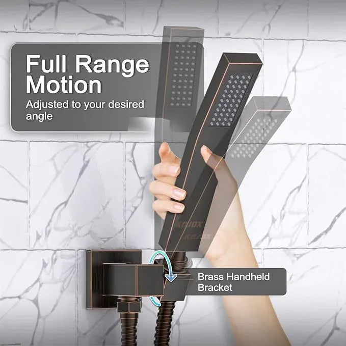 KOJOX Oil Rubbed Bronze Shower System with High Pressure 12 Inch Rainfall Shower Head, Handheld Shower head and Shower Faucet Trim valve, Bathroom Luxury Rain Mixer Shower Set Wall Mounted - ModernBath