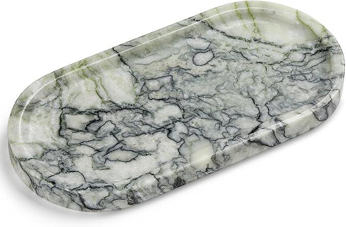 Natural Marble Vanity Tray - Moujings Genuine Marble Perfume Tray for Bathroom Decor, Stone Bathroom Vanity Organizer Tray for Kitchen Counter, Candles, Jewelry, Coffee, Makeup, Key - ModernBath
