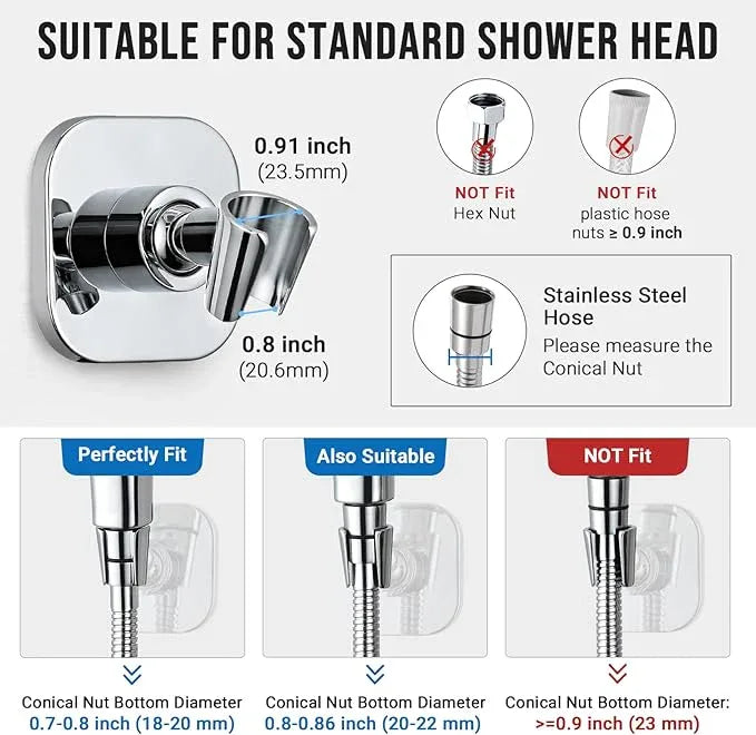 G-Promise All Metal Handheld Shower Head Holder, Adjustable Wall Mount Shower Wand Bracket, Strong Adhesive Disc Mount or Drill Installation (Chrome) - ModernBath