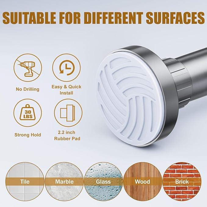 Ausemku Shower Curtain Rod 32-50 Inch Adjustable - 1 Inch Diameter Heavy Duty No drill Spring Tension Shower Rod, Non-Slip Rustproof Telescopic Rod for Bathroom, Nickel - ModernBath