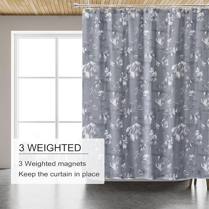 TIKABC Shower Curtain Liner, 4G PEVA Shower Liner, Plastic Waterproof Shower Curtains, with Grommet Holes and 3 Magnetic Weights(Peony Flower) - ModernBath