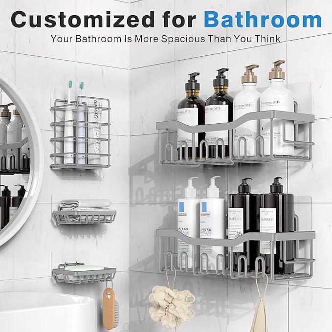 EUDELE 5-Pack Rustproof Stainless Steel Shower Caddy – No Drill Adhesive Bathroom Organizer with Large Capacity, Spacious Shower Shelves for Inside Shower, Kitchen & Home Decor Storage-XL Size - ModernBath