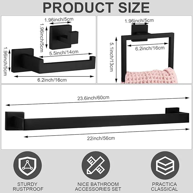Gisafai 10 Pcs Black Bathroom Hardware Accessories Set 23.6 Inch Bath Towel Bar Kit Stainless Steel Bathroom Hardware Set Towel Racks Ring Robe Hooks Paper Holder for Wall Mounted - ModernBath
