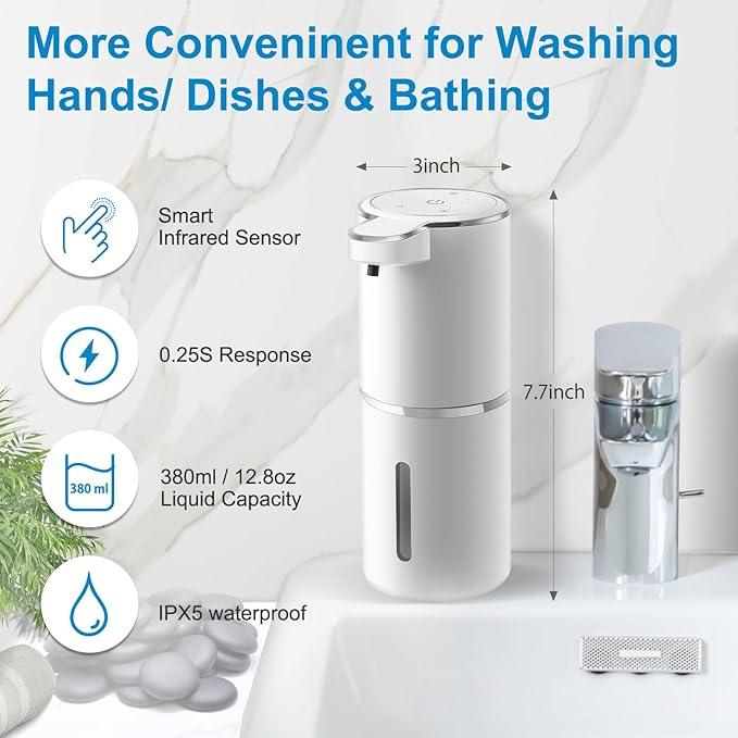 Gotofine Automatic Foaming Soap Dispenser, 4-Level Adjustable Foam, Wall Mount, USB Rechargeable, 12.8oz/380ml, Touchless Hand & Dish Soap Dispenser for Bathroom, Kitchen, Hotel, Restaurant - ModernBath