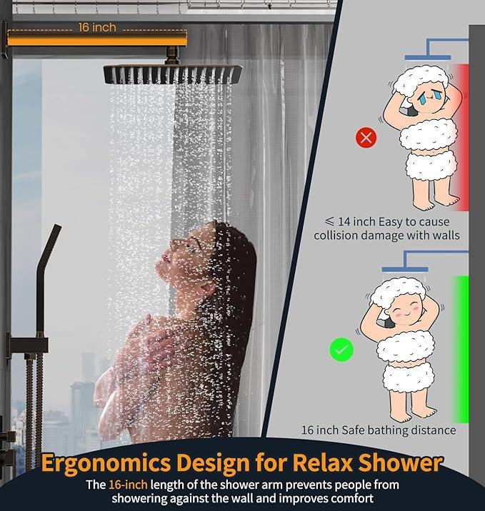 SR SUN RISE Oil Rubbed Bronze Shower System 12 Inches Brass Bathroom Luxury Rain Mixer Shower Combo Set Wall Mounted Rainfall Shower Head System Shower Faucet Rough-in Valve Body and Trim Included - ModernBath