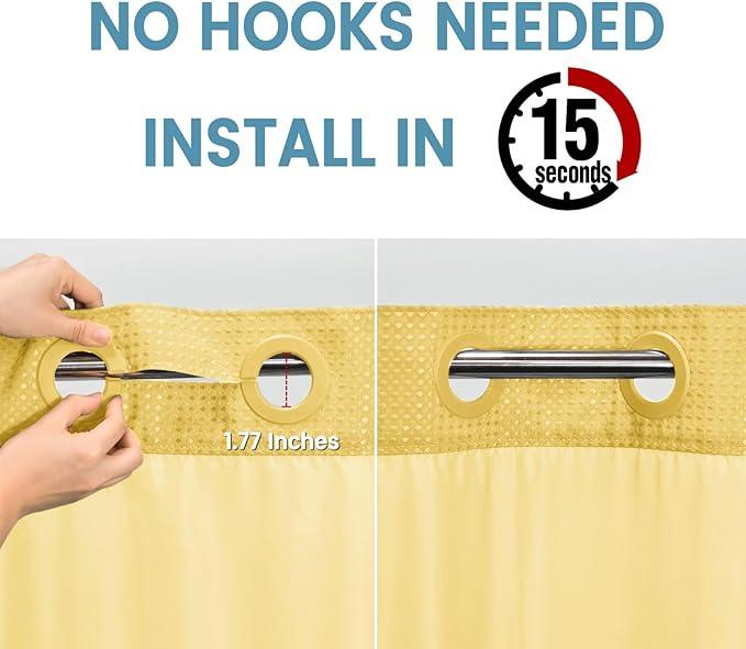 EUTXL Yellow No Hook Shower Curtain with Snap in Liner,230GSM Waffle Weave Shower Curtains for Bathroom,71W x 74H - ModernBath