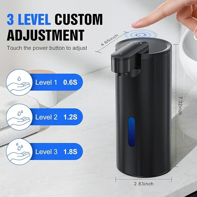 Fantictas Automatic Soap Dispenser Touchless, Stainless Steel 11.5 oz 3 Levels Adjustable Hand Soap Dispenser with Rechargeable Sensor Pump for Kitchen & Bathroom Liquid Soap, Black - ModernBath