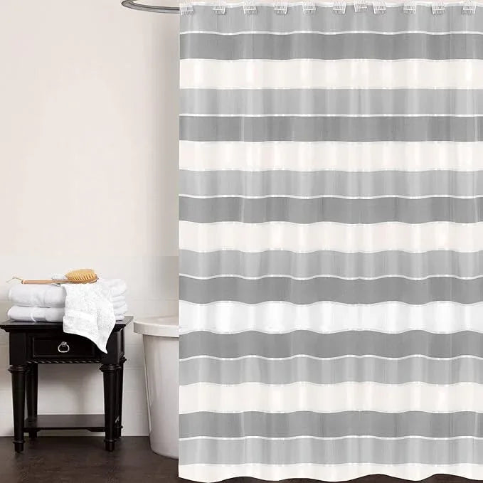 Zahari Home 13pc Modern Line Shower Curtain Set - Gray Luxury Contemporary Shower Curtains with Unique Design & 12 Hooks - ModernBath