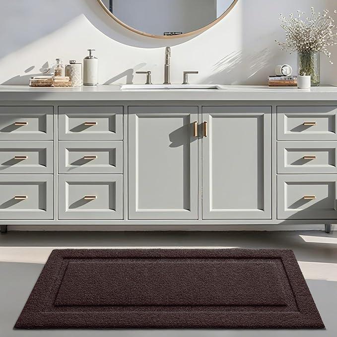 LUMI Extra Large Ultra Soft Bathroom Rugs Non Slip with Rubber Backing, Absorbent Washable Bath Mat Quick Dry, Upgraded Premium Microfiber Plush Carpet for Bathtub and Shower Floor, Brown, 24x60 - ModernBath