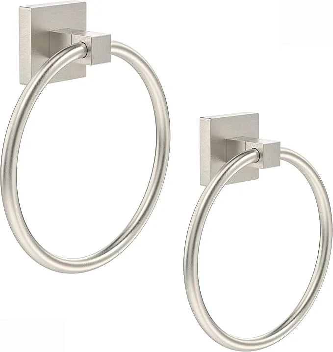 RUACQ Towel Ring for Bathroom 2pcs,Square Base Hand Towel Holder Hangers Wall Mount,Heavy Duty,Stainless Steel(Brushed Nickel) - ModernBath