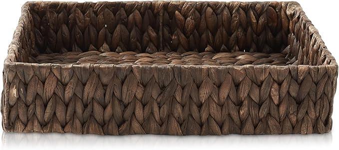 Casafield Set of 2 Bathroom Storage Baskets, Espresso - Water Hyacinth, 15.75" W x 11.25" D x 3.25" H, Woven Toilet Tank Topper Bins for Organizing Tissues, Toilet Paper, Toiletries, Shelves - ModernBath