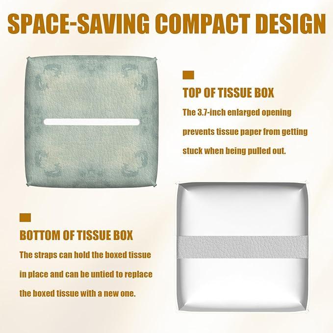 Misty Forest Tissue Box Cover 2PCS, Leather Tissue Box Holder Square Facial Paper Case Tissue Box Cube Organizer for Bathroom Bedroom Desk Office - ModernBath