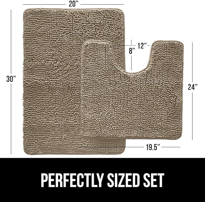 GORILLA GRIP Bathroom Rug Sets, Soft Chenille 2 Piece Area Rugs Set, Toilet Base Mat and 30x20 Carpet, Absorbent Microfiber Washable Mats Dry Quickly, Home Décor and Bath Room Accessories, Gray Beige - ModernBath