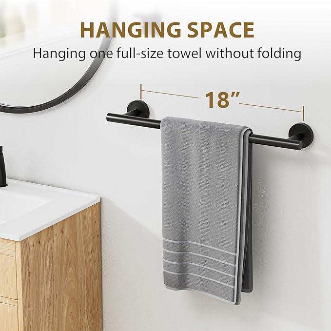 18 Inch Matte Black Towel Bar, Thicken Towel Rack for Bathroom Wall, SUS304 Stainless Steel Towel Rod, Modern Home Decor (Total Length 20-Inch) - ModernBath