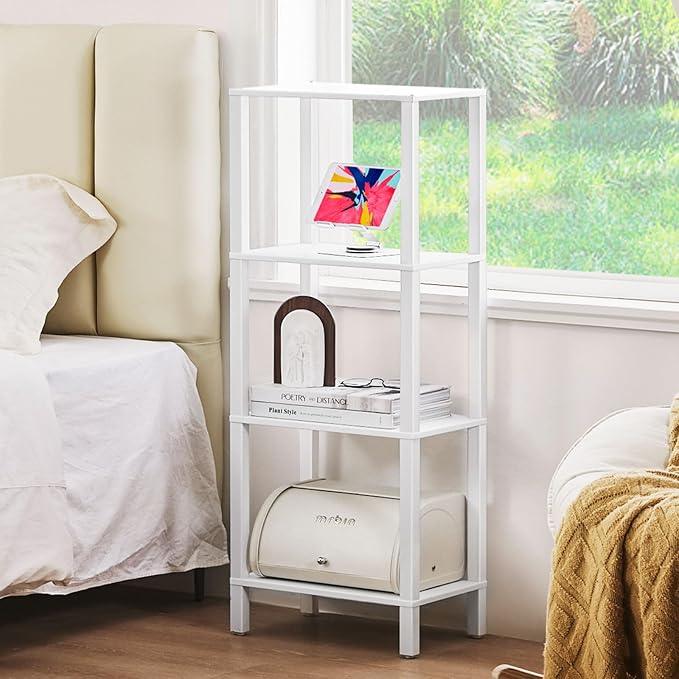 4 Tier Tall Wooden Bookshelf with Storage - Small White Bookcase for Small Spaces, Shelf for Living Room, Office, Bedroom, Kitchen - Industrial Modern Book Shelf - ModernBath
