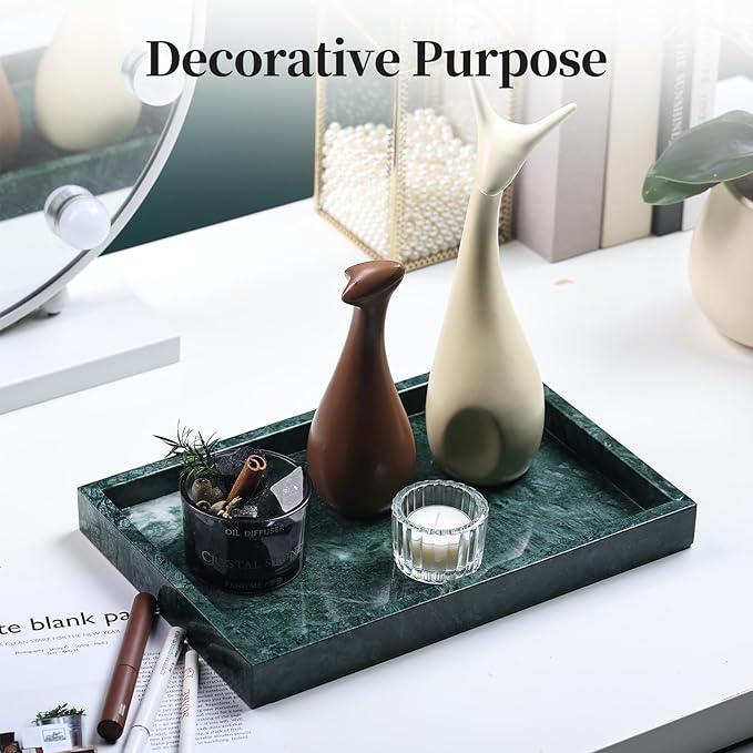 Real Natural Marble Tray for Bathroom, Genuine Marble Stone Vanity Tray, Luxury Storage Trays for Kitchen, Vanity, Home Decor, Dresser, Non-Resin/Non-Ceramic, 12"x 8"x 1.2", Dark Green - ModernBath