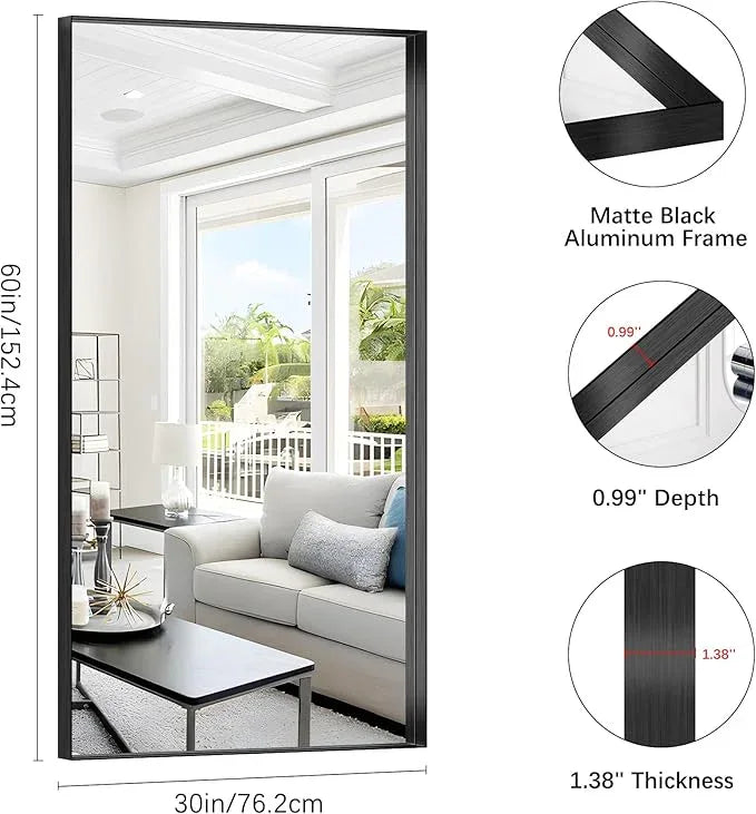 Black Bathroom Mirror, 30x60 Inch Rectangular Deep Frame Mirror, Large Wall Mounted Bathroom Vanity Mirror Over Sink for Bedroom,Restroom, Living Room, Hangs Vertically or Horizontally - ModernBath