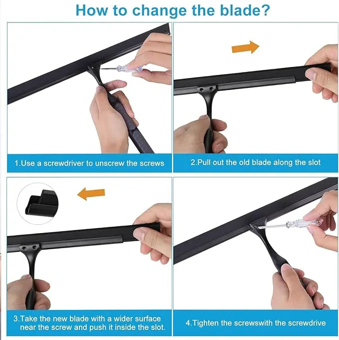 Quntis 12 Inch Squeegee for Shower Glass, Black Shower Squeegee with Adhesive Hooks Heavy Duty, Non-Slip Long Handle, Spare Blade, All-Purpose Squeegee Cleaning for Bathroom Doors Car Window - ModernBath