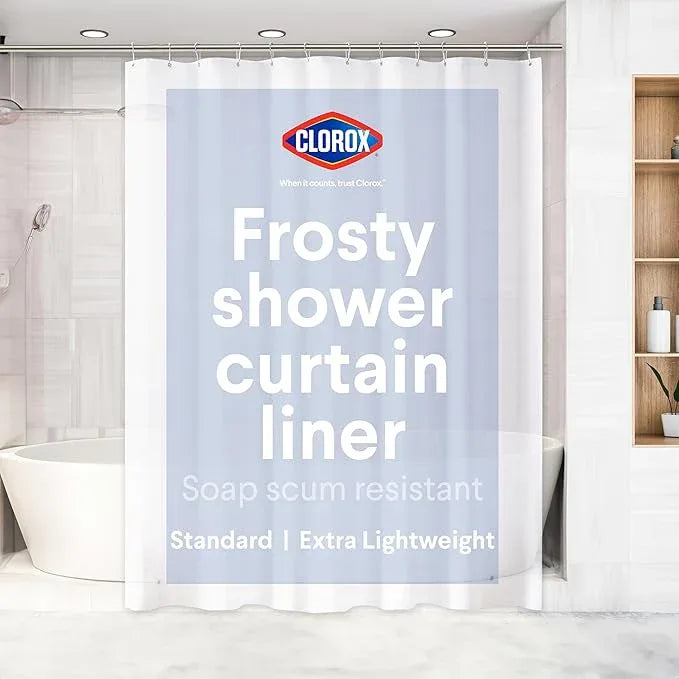 Clorox Shower Curtain Liner, Premium Lightweight Flexible Waterproof 3g PEVA for Bathroom with Weighted Magnets, Standard Size 70" x 72", Frosty 1 Pack - ModernBath