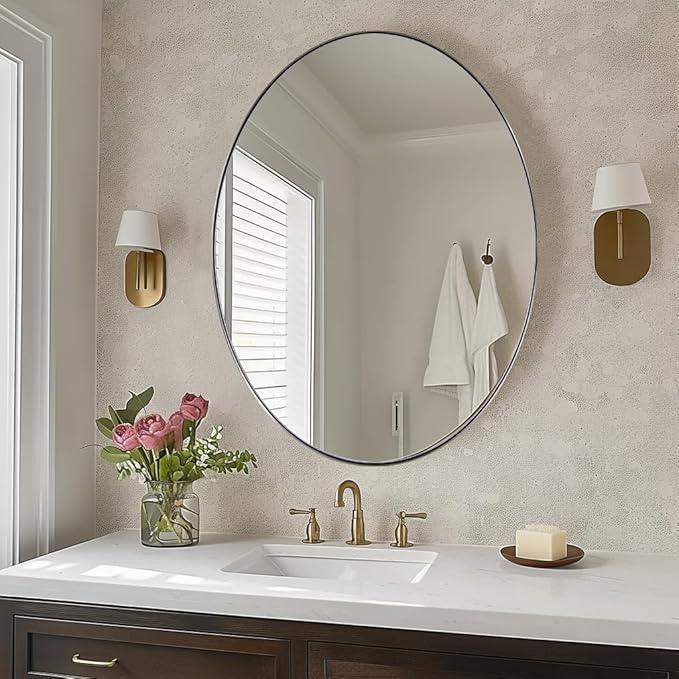 ANDY STAR Brushed Nickel Oval Wall Mirror, 20x28, Modern Bathroom Mirror, Sturdy Stainless Steel Frame, Clear Reflection, Anti-Corrosion Backboard - ModernBath