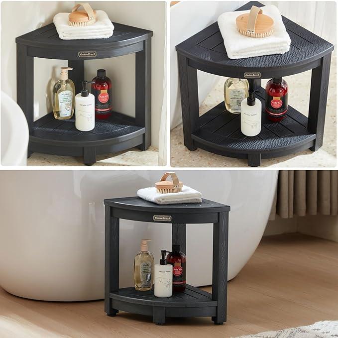 KaimuBench Shower Bench for Inside Shower, Poly Lumber Corner Shower Stool, Plastic Bathroom Bench Seat for Shaving Legs, Shower Chair Seat, Shower Foot Rest with Adjustable Feet, Non-Slip, Black - ModernBath