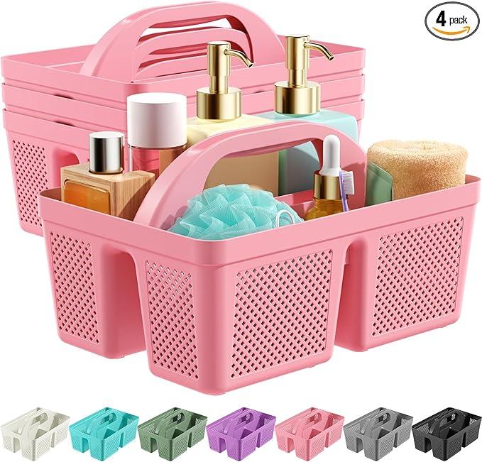 MLIKLU 4 Pack Portable Shower Caddy, Integrated Handle, Reinforced Plastic, Quick-Dry Ventilation Holes, Multi-purpose Storage Basket for Home, Dorm and Bathroom, Kitchen, Under Sink Storage, Pink - ModernBath