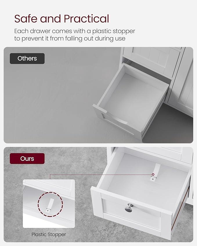 VASAGLE Floor Storage Cabinet, Freestanding Storage Unit with 3 Drawers, Adjustable Shelf, 11.8 x 23.6 x 31.5 Inches, for Living Room, Bathroom, Entryway, White UBBC542P31V1 - ModernBath