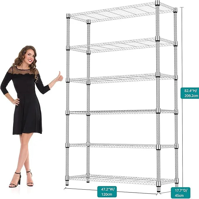 6 Tiers Shelf 2100 lbs Steel Storage Shelving Utility Shelving Unit Steel Organizer Wire Rack for Home,Kitchen,Office,Garage Chrome 17.7" D x 47.2" W x 82.4" H - ModernBath