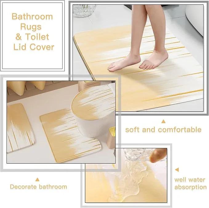 WSBArt 32PCS Bathroom Sets with Shower Curtain and Rugs-Beige Bathroom Accessories,Non Slip Bathroom Rugs Set with Toilet Lid Cover, Waterproof Shower Curtain, 3PC Soap Dispenser with Trash Can - ModernBath