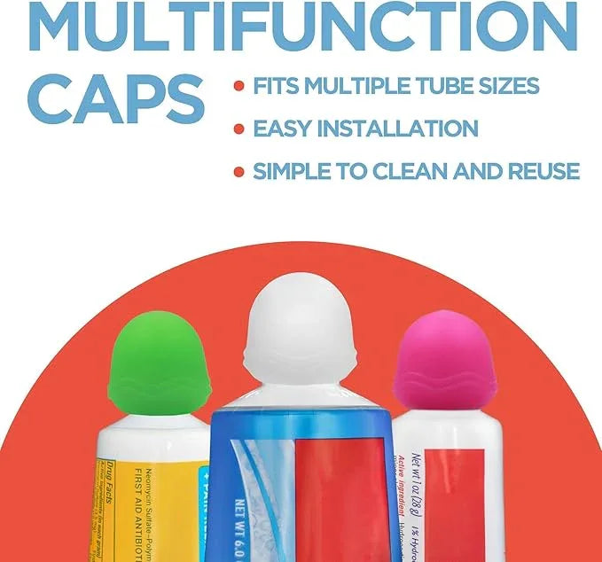 Chrome Cherry SqueezMe Self-Closing Toothpaste Caps, Silicone Lid for Kids & Adults, No Mess Toothpaste Dispenser, Easy Squeezer Cap for Tubes, Bathroom Accessory, Multicolor, Pack of 6 - ModernBath