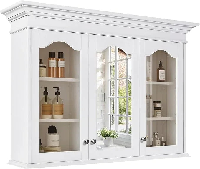 Merax Wall Mounted Bathroom Medicine Cabinet with Mirror, 40" x 28" Bathroom Wall Cabinet with Storage, Glass Doors and Adjustable Shelves, Mirrored Door Over The Toilet Storage Cabinet - ModernBath